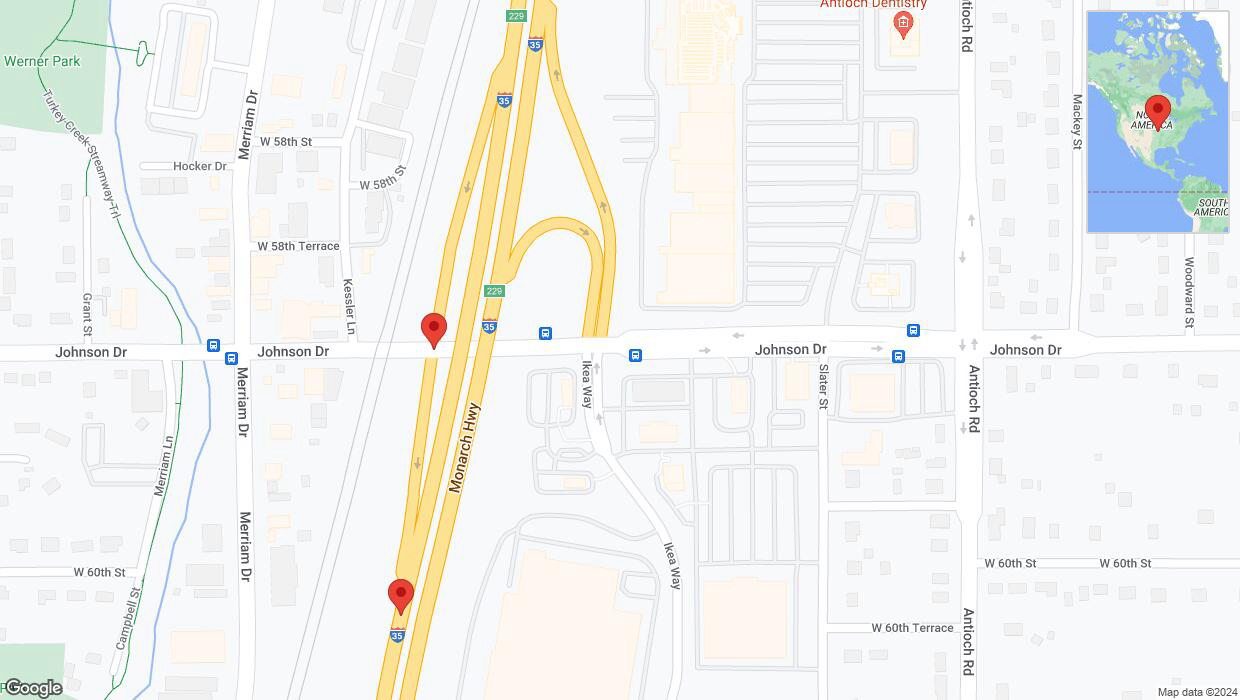 A detailed map that shows the affected road due to 'Interstate 35 closed in Merriam' on May 3rd at 9:34 p.m.