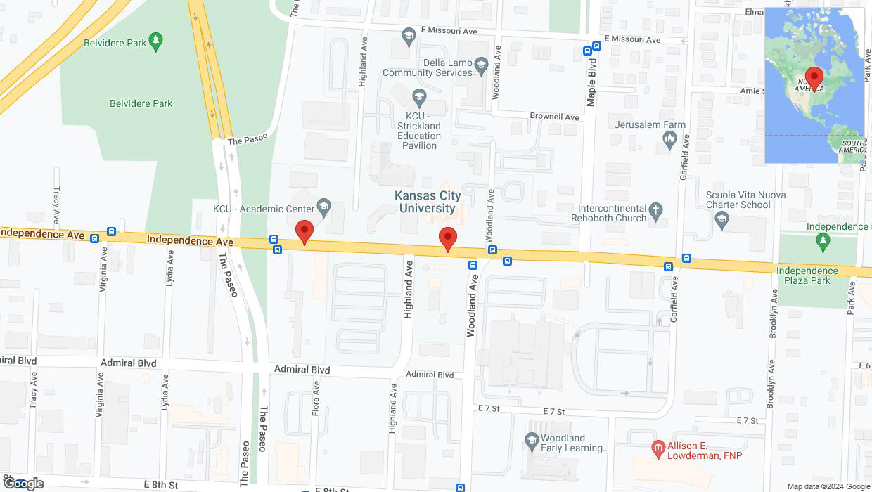 A detailed map that shows the affected road due to 'Independence Avenue/US-24 closed in Kansas City' on May 9th at 4:13 p.m.