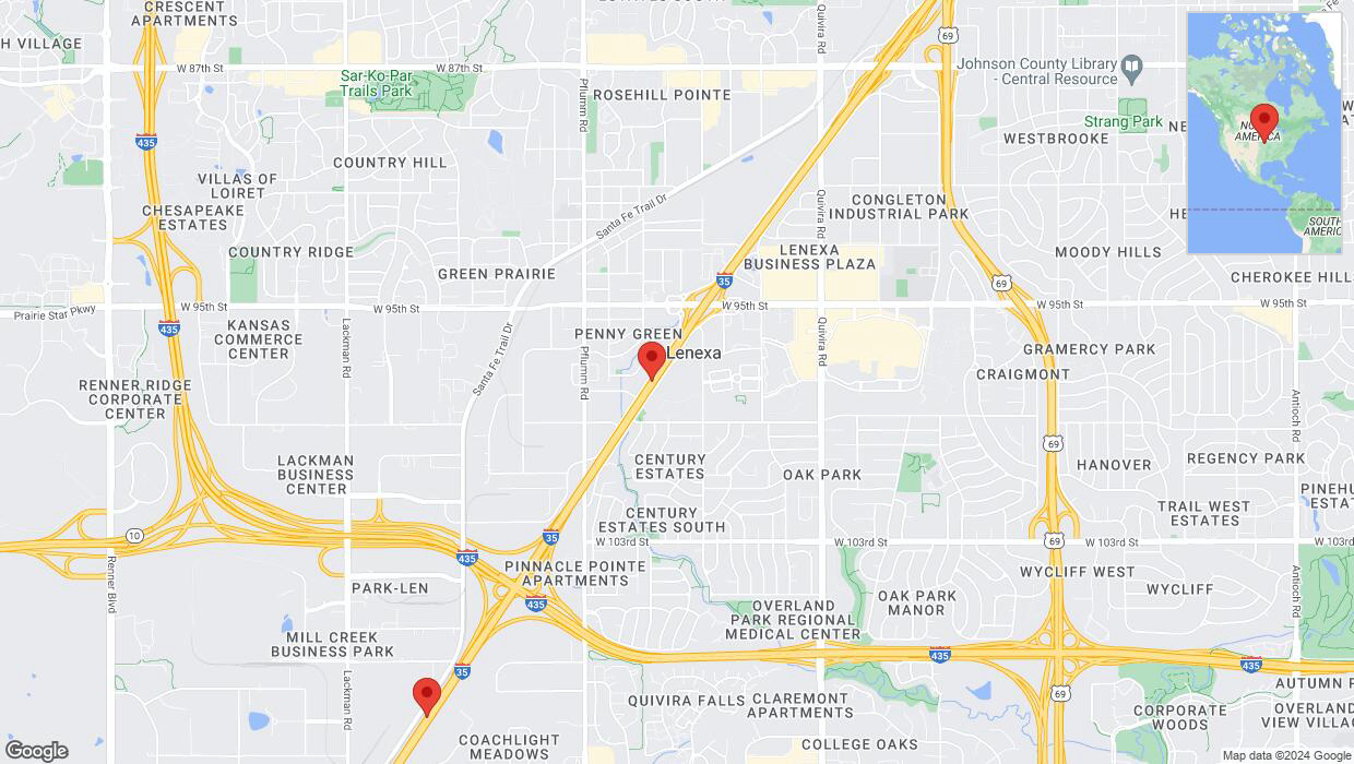 A detailed map that shows the affected road due to 'Drivers cautioned as heavy rain triggers traffic concerns on westbound I-35 in Lenexa' on May 6th at 11:04 p.m.