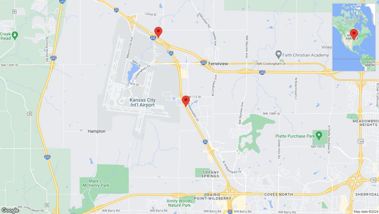 A detailed map that shows the affected road due to 'Traffic alert issued due to heavy rain conditions on northbound I-29 in Kansas City' on May 6th at 11:04 p.m.