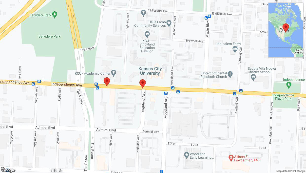 A detailed map that shows the affected road due to 'Independence Avenue/US-24 closed in Kansas City' on May 7th at 4:27 p.m.