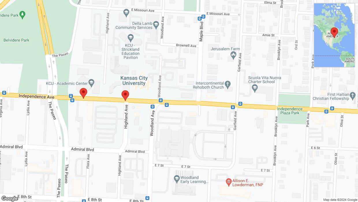 A detailed map that shows the affected road due to 'Independence Avenue/US-24 temporarily closed in Kansas City' on May 7th at 7:03 p.m.