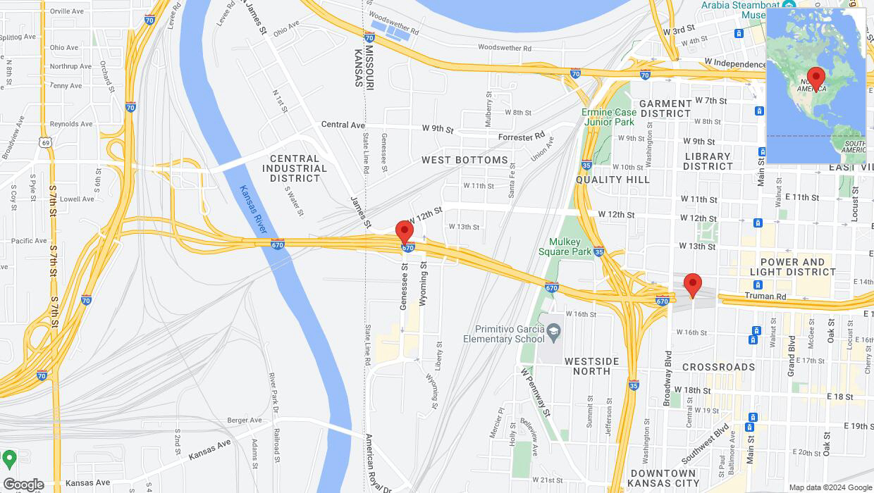 A detailed map that shows the affected road due to 'Incident on eastbound I-670 in Kansas City' on May 11th at 5:40 p.m.