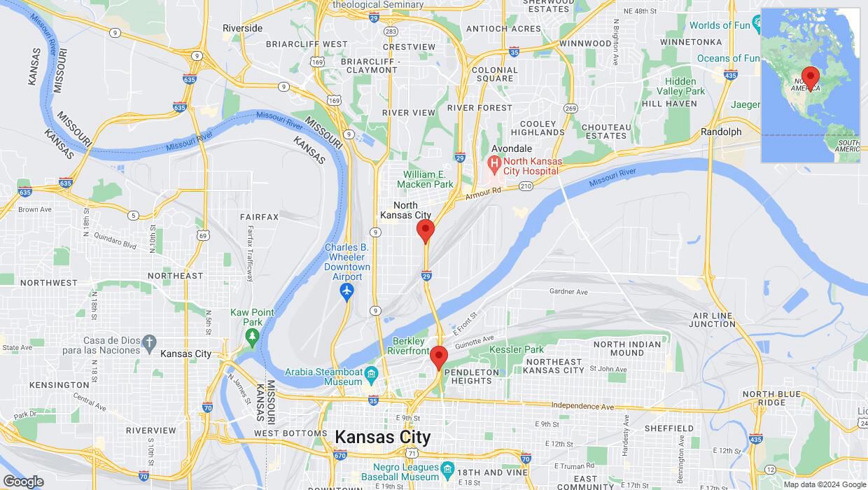 A detailed map that shows the affected road due to 'Heavy rain prompts traffic advisory on southbound I-29/I-35 in Kansas City' on May 15th at 2:42 p.m.