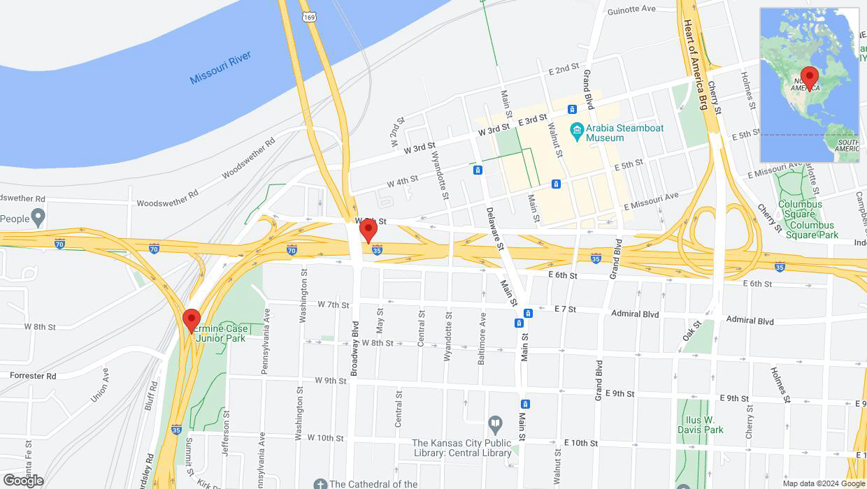 A detailed map that shows the affected road due to 'Traffic alert issued due to heavy rain conditions on southbound I-35 South in Kansas City' on May 15th at 2:48 p.m.