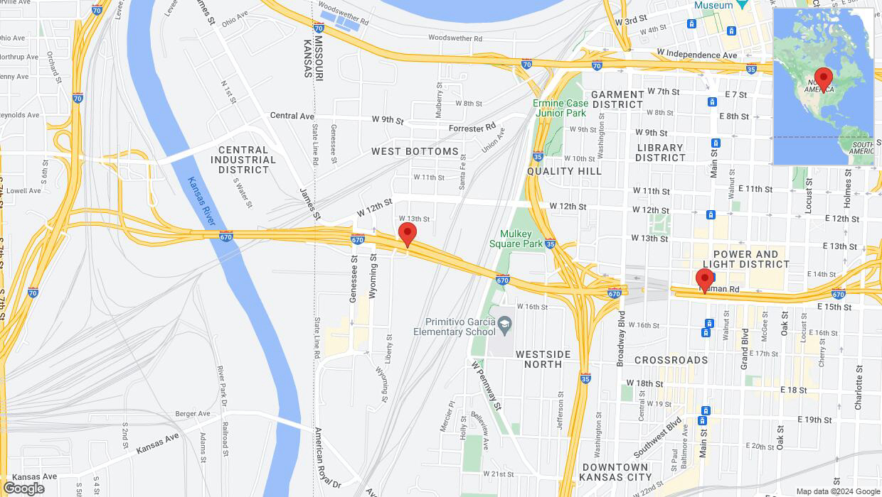 A detailed map that shows the affected road due to 'Incident on eastbound I-670 in Kansas City' on May 17th at 9 p.m.