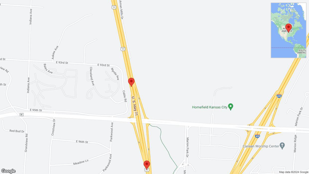 A detailed map that shows the affected road due to 'Kansas City: I-40/US-71 temporarily closed' on May 19th at 4:16 p.m.