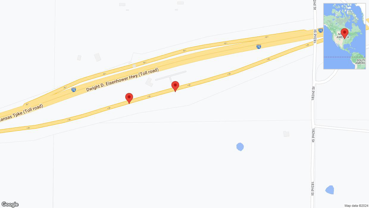 A detailed map that shows the affected road due to 'Heavy rain prompts traffic advisory on eastbound I-70 in Basehor' on May 19th at 10:36 p.m.