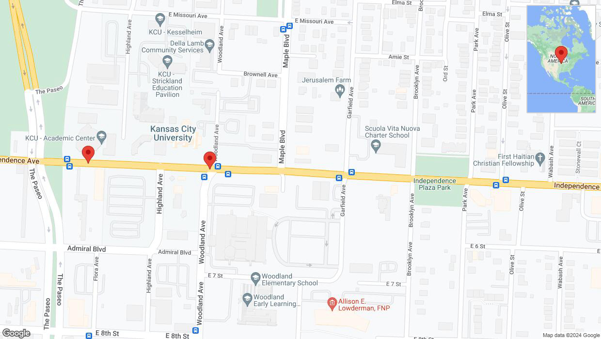 A detailed map that shows the affected road due to 'Independence Avenue/US-24 closed in Kansas City' on May 23rd at 6:29 a.m.
