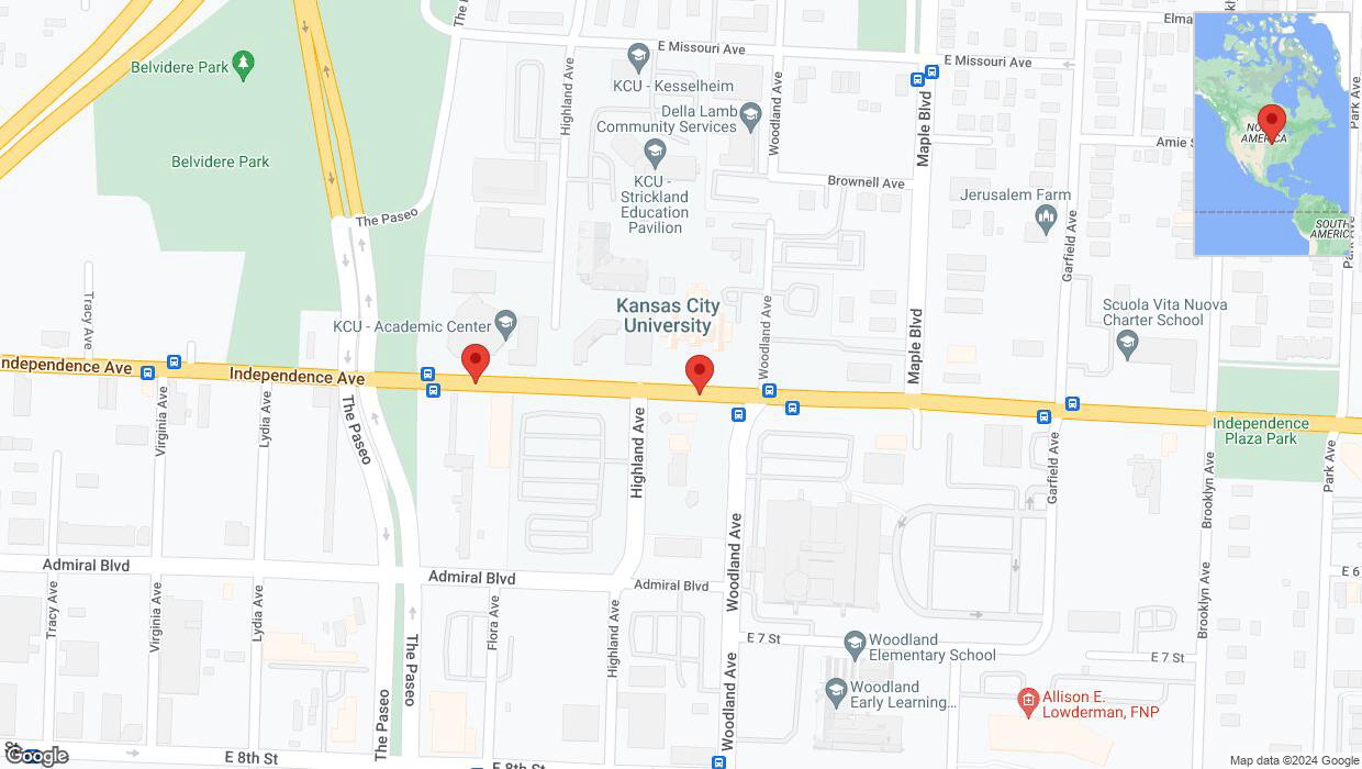 A detailed map that shows the affected road due to 'Kansas City: Independence Avenue/US-24 temporarily closed' on May 25th at 12:55 p.m.