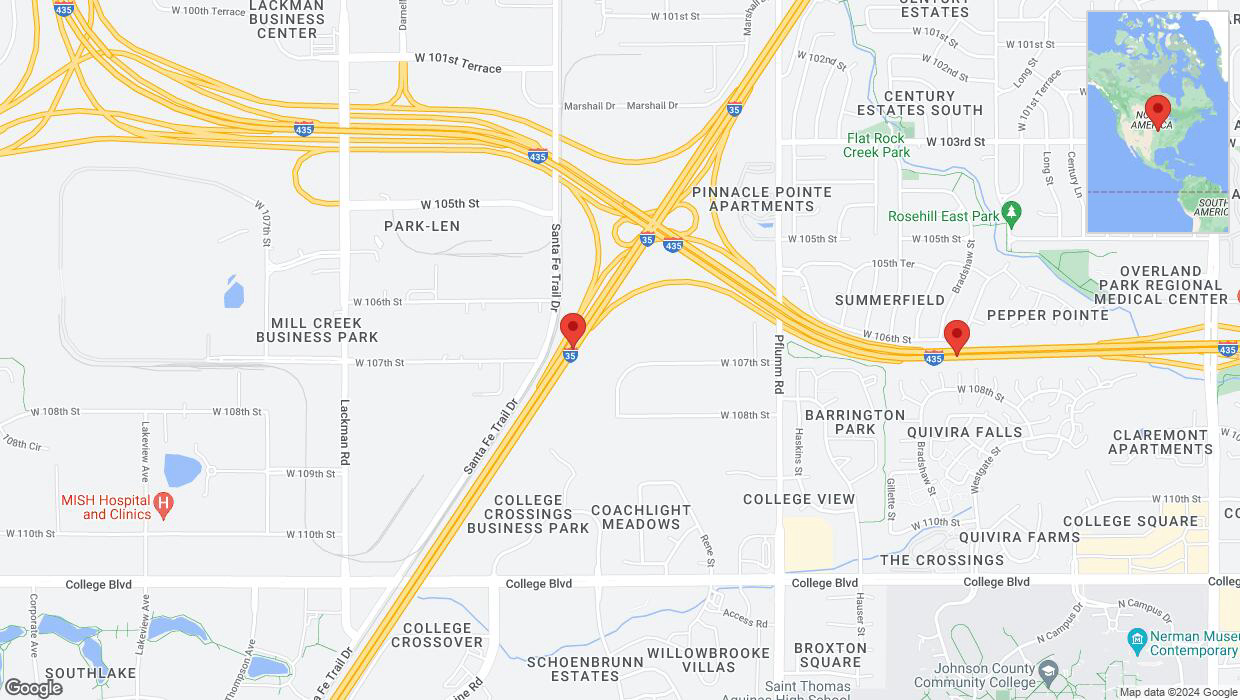 A detailed map that shows the affected road due to 'Traffic alert issued due to heavy rain conditions on eastbound US-50 East in Lenexa' on May 21st at 3:56 p.m.