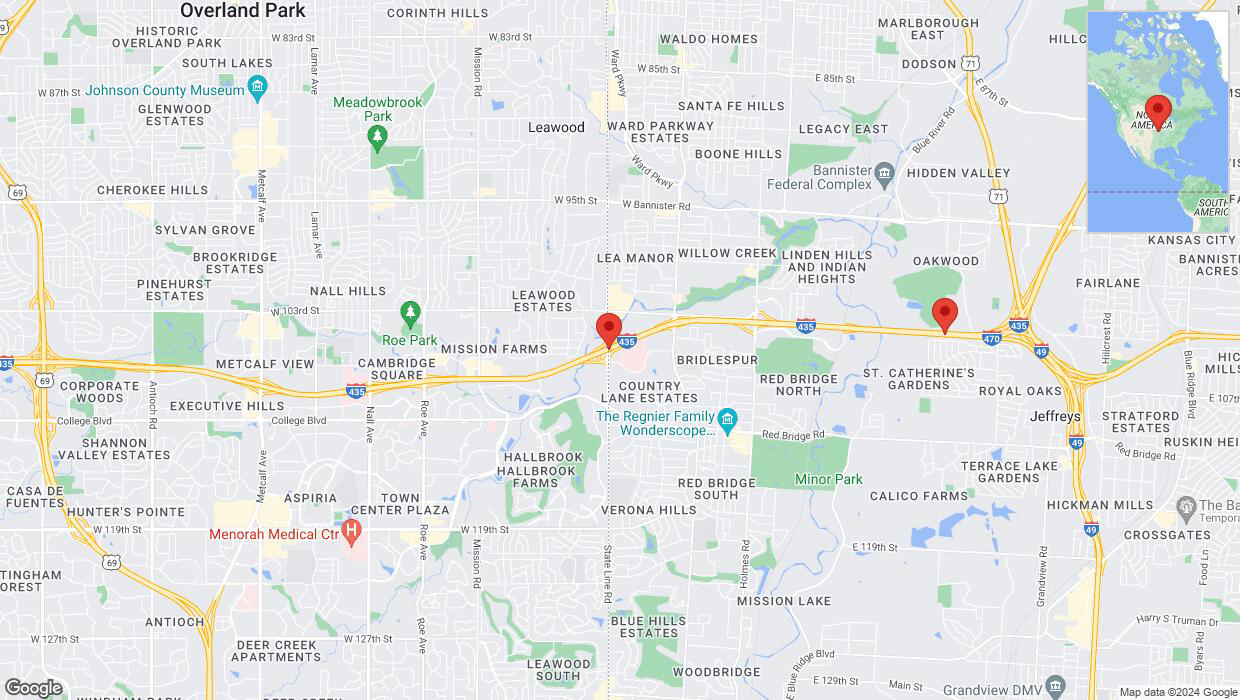 A detailed map that shows the affected road due to 'Traffic alert issued due to heavy rain conditions on eastbound I-435 in Kansas City' on May 21st at 4:08 p.m.