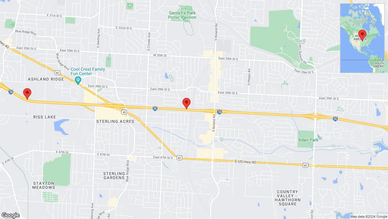 A detailed map that shows the affected road due to 'Heavy rain prompts traffic advisory on westbound I-70 in Independence' on May 21st at 4:08 p.m.