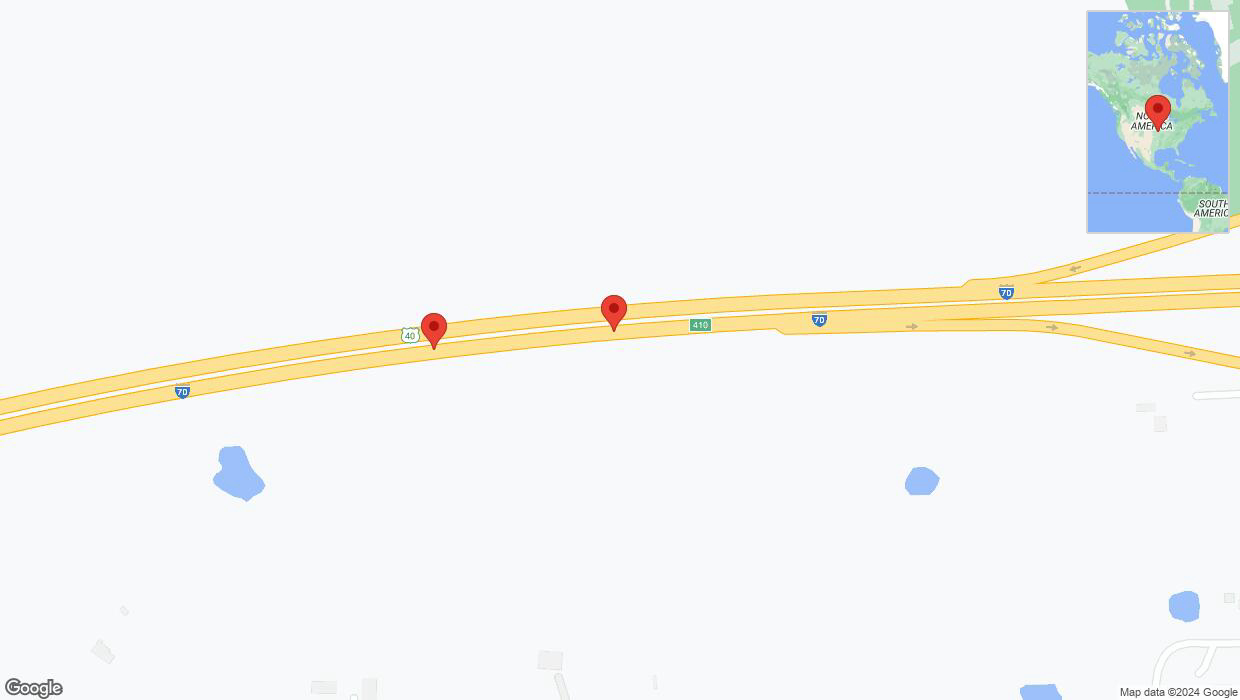 A detailed map that shows the affected road due to 'Crash update: I-70' on May 21st at 11:01 p.m.