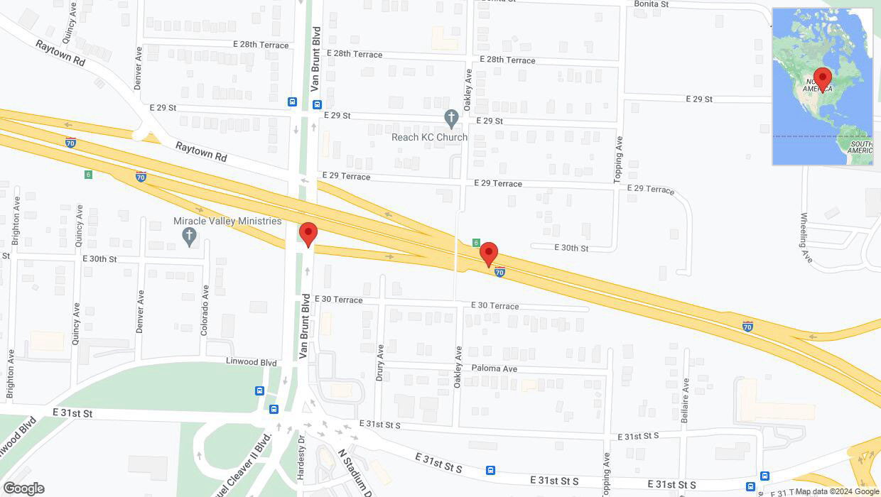A detailed map that shows the affected road due to 'Kansas City: Van Brunt Boulevard closed' on May 24th at 9:01 p.m.