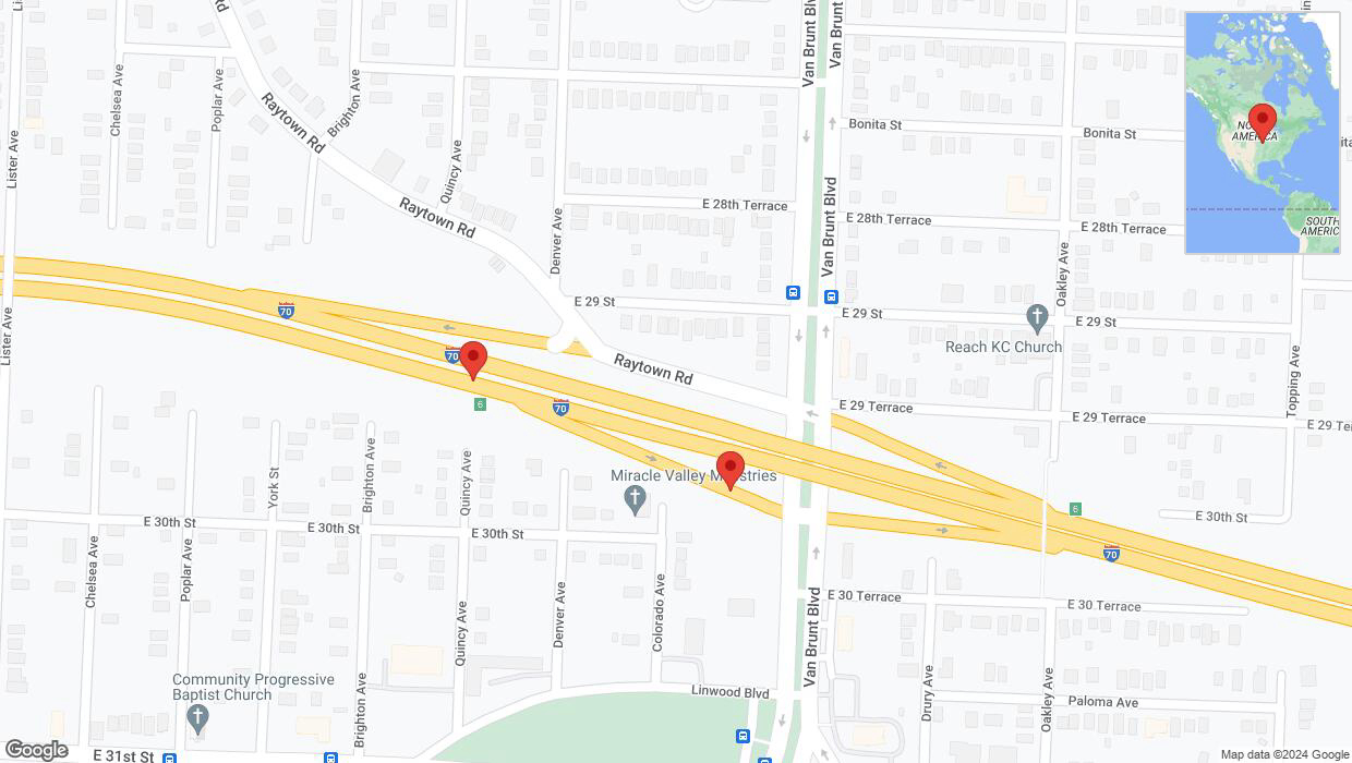 A detailed map that shows the affected road due to 'Quincy Avenue temporarily closed in Kansas City' on May 24th at 9:25 p.m.