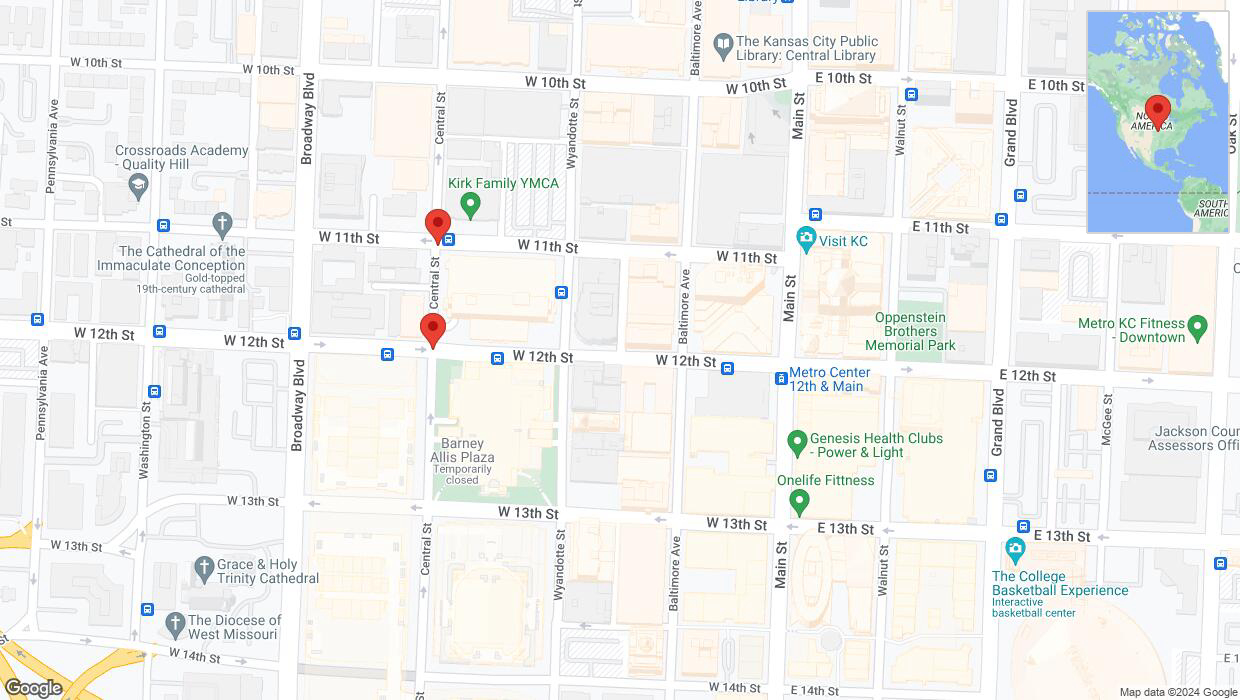 A detailed map that shows the affected road due to 'Central Street closed in Kansas City' on May 26th at 12:18 p.m.