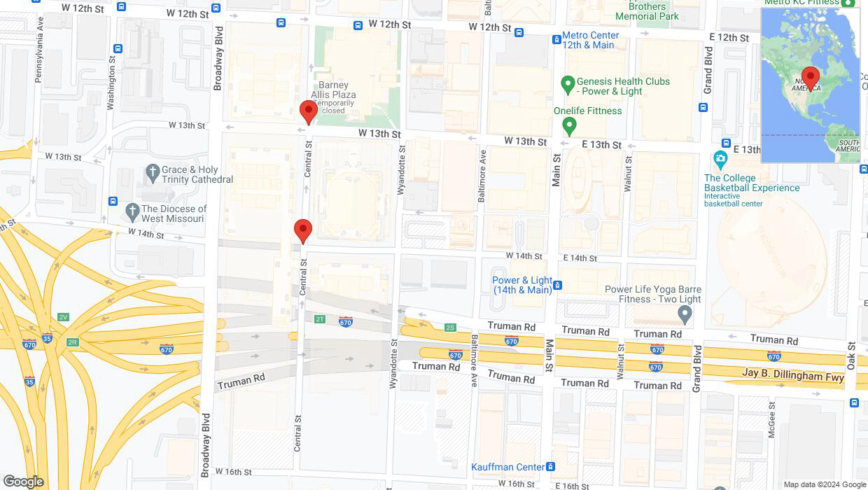 A detailed map that shows the affected road due to 'East 14th Street closed in Kansas City' on May 26th at 12:18 p.m.