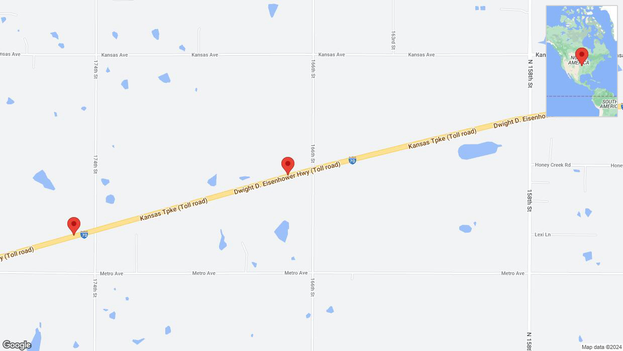 A detailed map that shows the affected road due to 'Drivers cautioned as heavy rain triggers traffic concerns on westbound I-70 in Tonganoxie' on May 26th at 10:16 p.m.