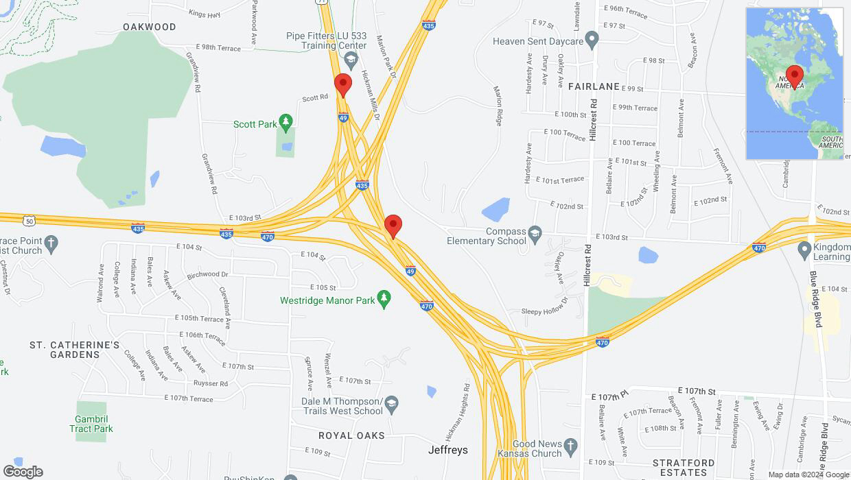 A detailed map that shows the affected road due to 'Kansas City: I-40/US-71 temporarily closed' on May 27th at 9:08 p.m.
