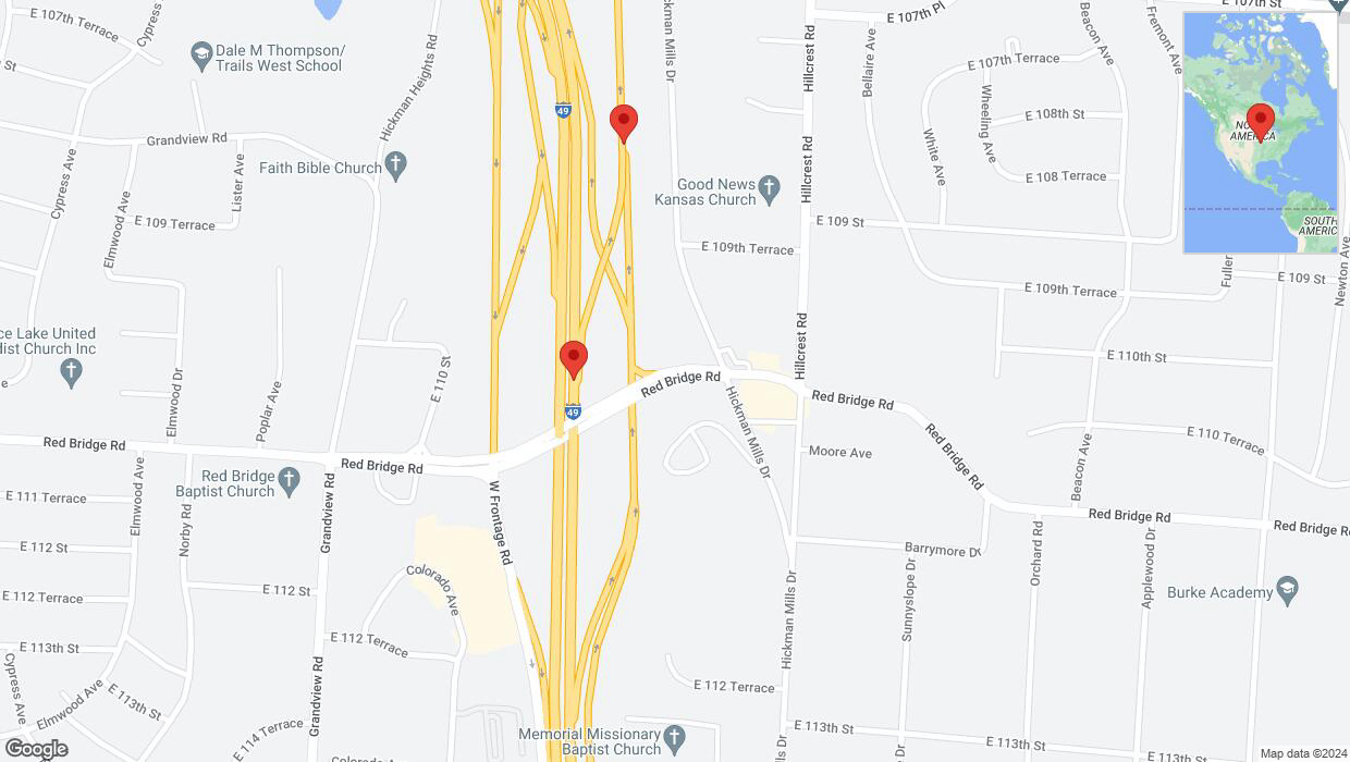 A detailed map that shows the affected road due to 'U. S. Highway 71 closed in Kansas City' on May 27th at 9:08 p.m.