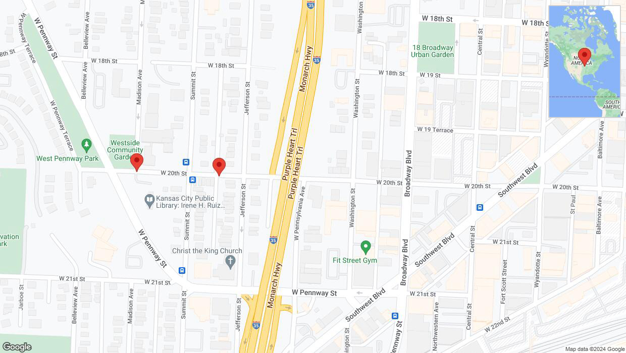A detailed map that shows the affected road due to 'West 20th Street temporarily closed in Kansas City' on May 30th at 12:02 p.m.