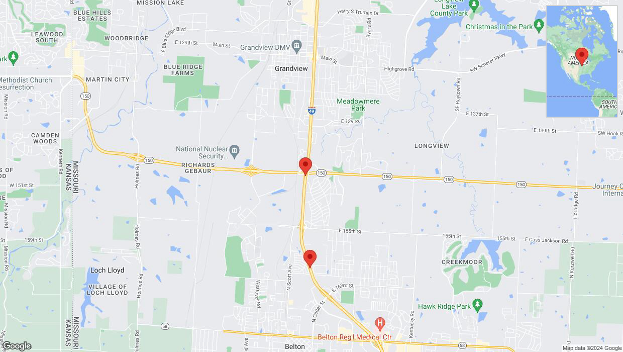 A detailed map that shows the affected road due to 'Heavy rain prompts traffic advisory on southbound I-40/US-71 in Kansas City' on May 31st at 2:13 p.m.