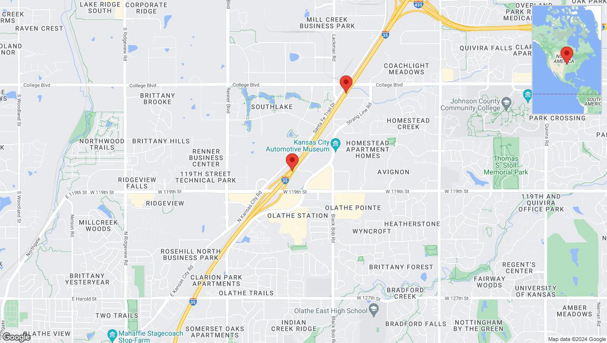 A detailed map that shows the affected road due to 'Heavy rain prompts traffic warning on eastbound I-35 in Olathe' on May 31st at 4 p.m.