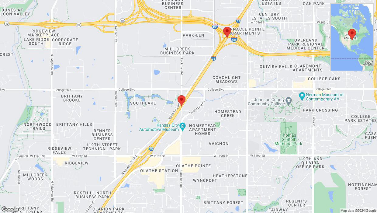 A detailed map that shows the affected road due to 'Heavy rain prompts traffic warning on eastbound I-35 in Lenexa' on May 31st at 4:11 p.m.