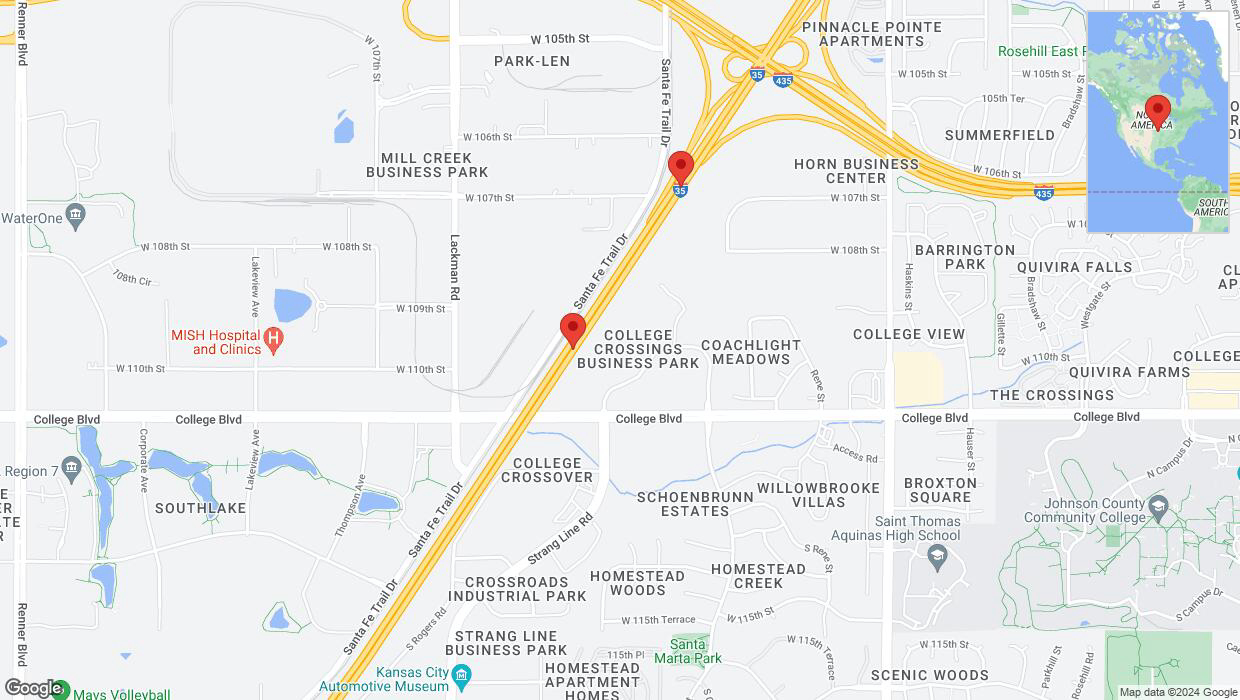 A detailed map that shows the affected road due to 'Drivers cautioned as heavy rain triggers traffic concerns on eastbound I-35 in Lenexa' on May 31st at 4:22 p.m.