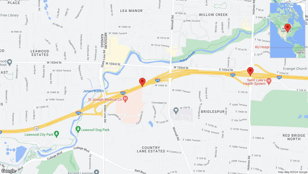 A detailed map that shows the affected road due to 'Heavy rain prompts traffic warning on eastbound I-435 in Kansas City' on May 31st at 4:28 p.m.
