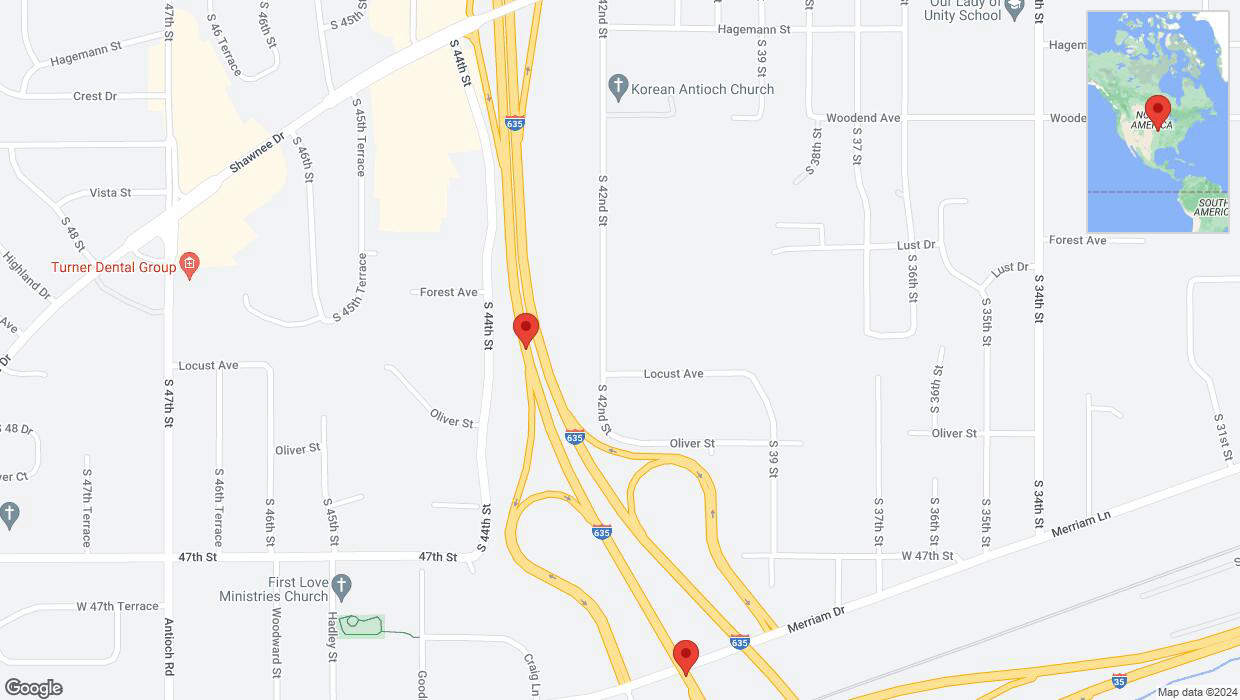 A detailed map that shows the affected road due to 'Heavy rain prompts traffic warning on southbound I-635 in Kansas City' on May 31st at 4:34 p.m.