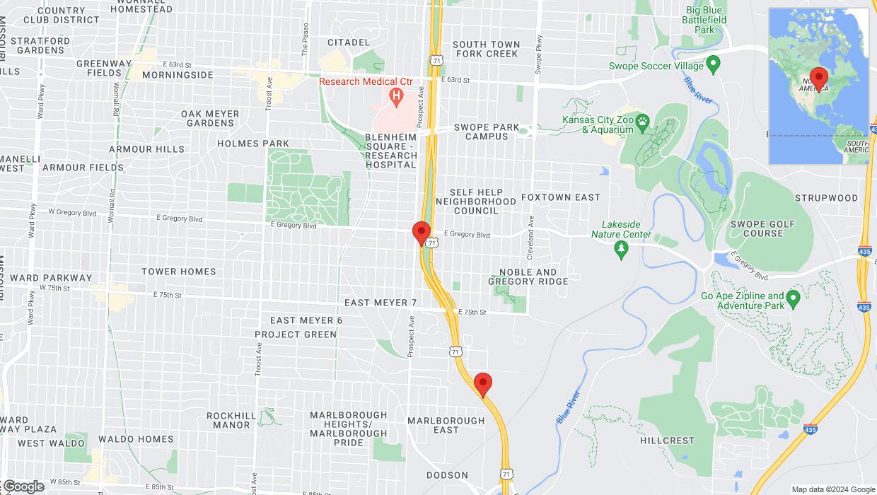 A detailed map that shows the affected road due to 'Drivers cautioned as heavy rain triggers traffic concerns on southbound US-71 South in Kansas City' on May 31st at 4:46 p.m.