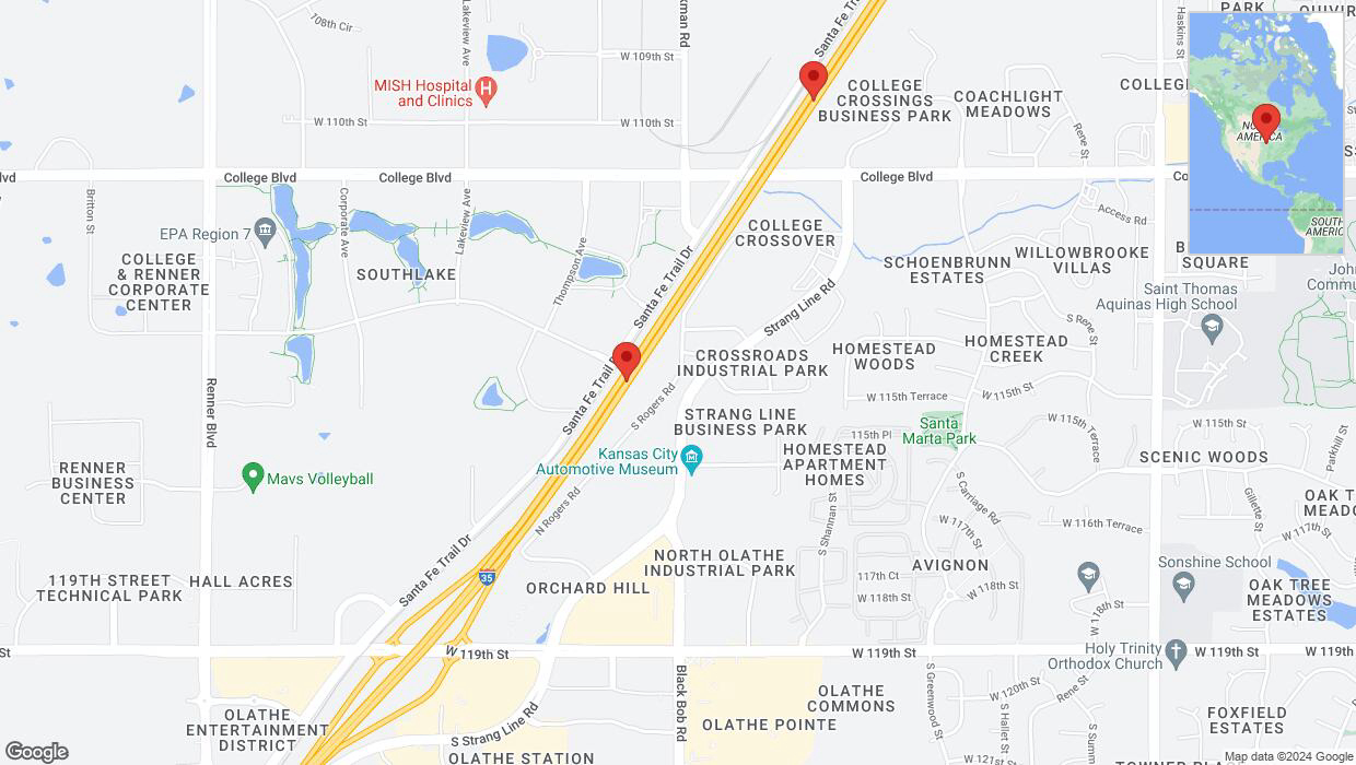 A detailed map that shows the affected road due to 'Traffic alert issued due to heavy rain conditions on eastbound I-35 in Olathe' on May 31st at 4:52 p.m.