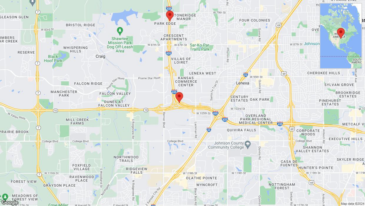 A detailed map that shows the affected road due to 'Drivers cautioned as heavy rain triggers traffic concerns on northbound I-435 in Lenexa' on May 31st at 4:58 p.m.