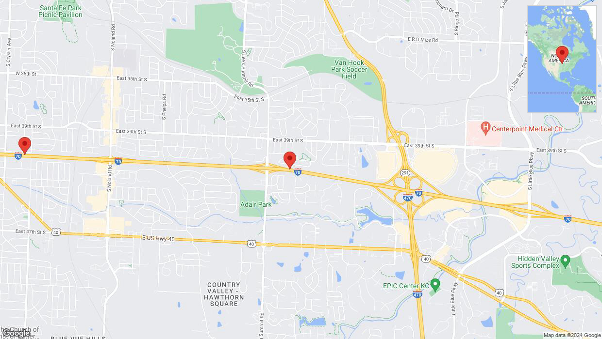 A detailed map that shows the affected road due to 'Heavy rain prompts traffic advisory on westbound I-70 in Independence' on May 31st at 5:16 p.m.