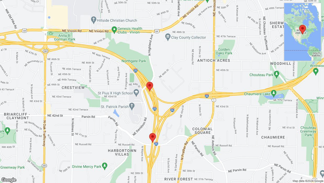 A detailed map that shows the affected road due to 'Heavy rain prompts traffic warning on southbound I-29 in Kansas City' on May 31st at 5:28 p.m.