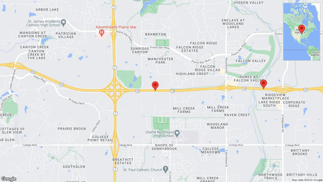 A detailed map that shows the affected road due to 'Traffic alert issued due to heavy rain conditions on eastbound K-10 in Lenexa' on May 31st at 5:29 p.m.