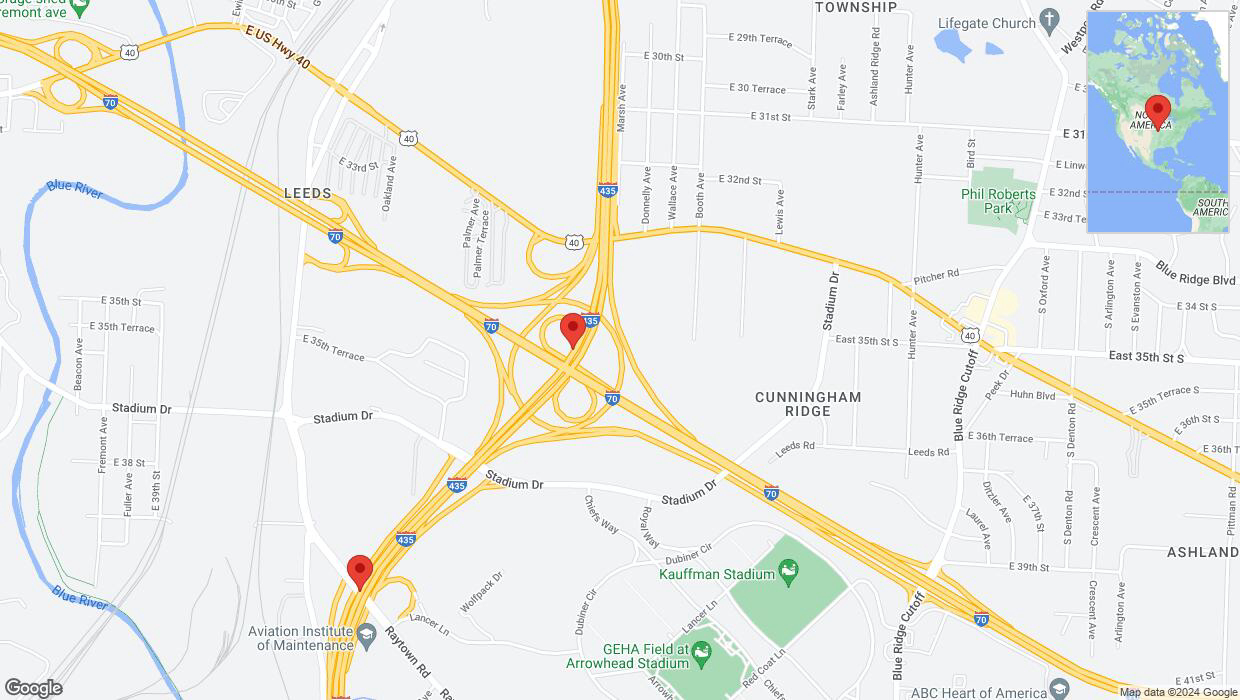 A detailed map that shows the affected road due to 'Heavy rain prompts traffic advisory on southbound I-435 in Kansas City' on May 31st at 5:40 p.m.