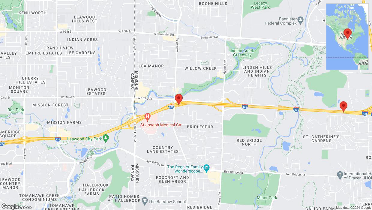 A detailed map that shows the affected road due to 'Heavy rain prompts traffic advisory on eastbound I-435 in Kansas City' on May 31st at 5:40 p.m.