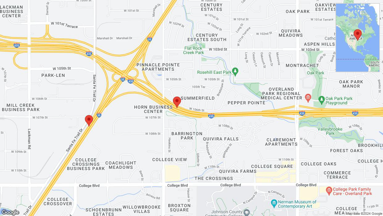 A detailed map that shows the affected road due to 'Heavy rain prompts traffic advisory in Lenexa' on May 31st at 5:46 p.m.