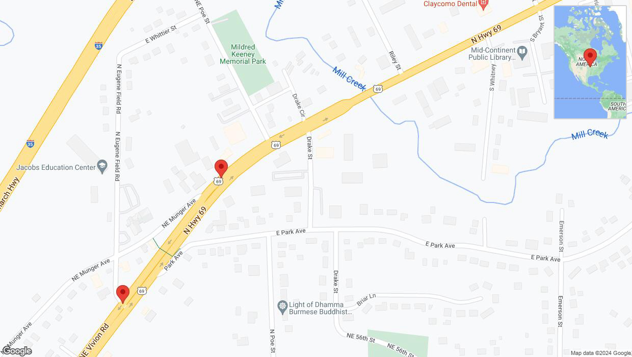 A detailed map that shows the affected road due to 'US-69 South temporarily closed in Kansas City' on May 31st at 11:15 p.m.