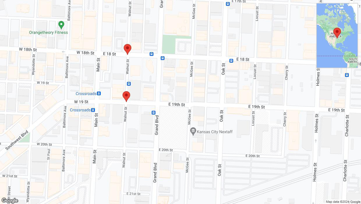 A detailed map that shows the affected road due to 'Walnut Street temporarily closed in Kansas City' on June 2nd at 2:43 p.m.
