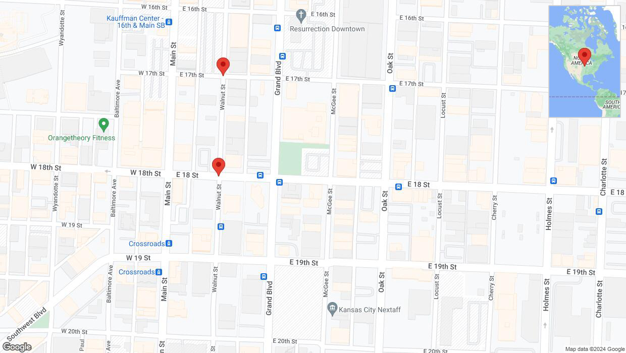A detailed map that shows the affected road due to 'Kansas City: Walnut Street closed' on June 4th at 3:54 p.m.
