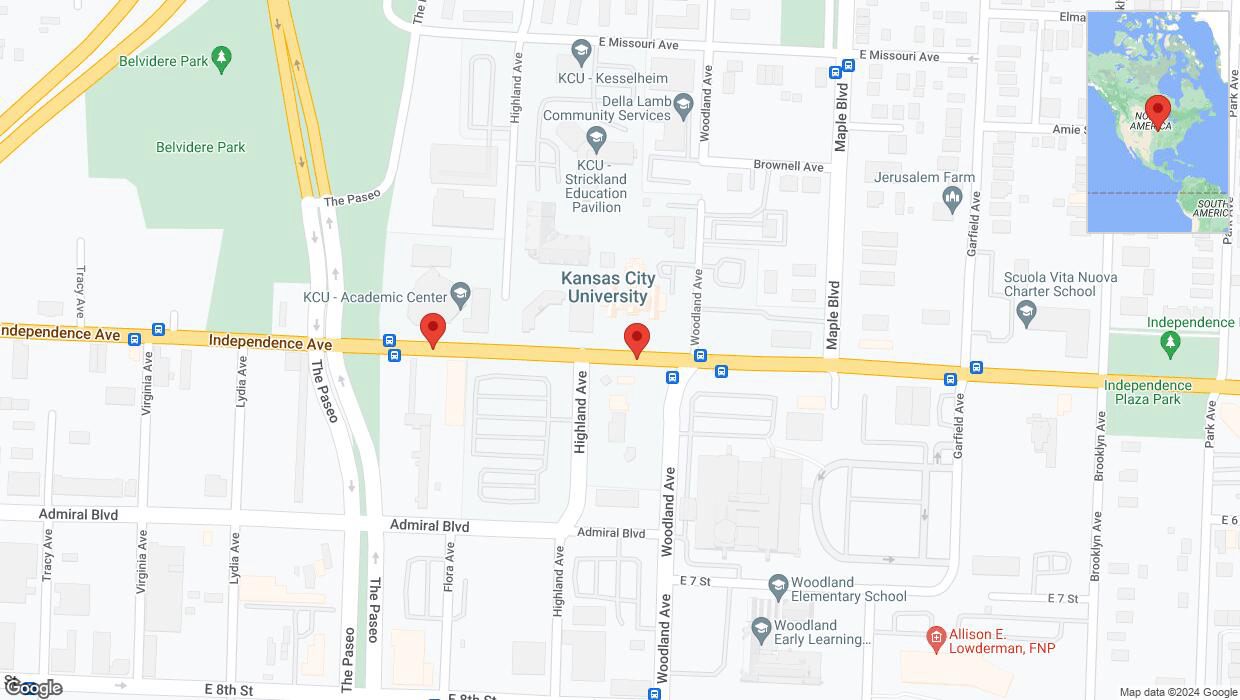 A detailed map that shows the affected road due to 'Independence Avenue/US-24 temporarily closed in Kansas City' on June 5th at 8:21 p.m.