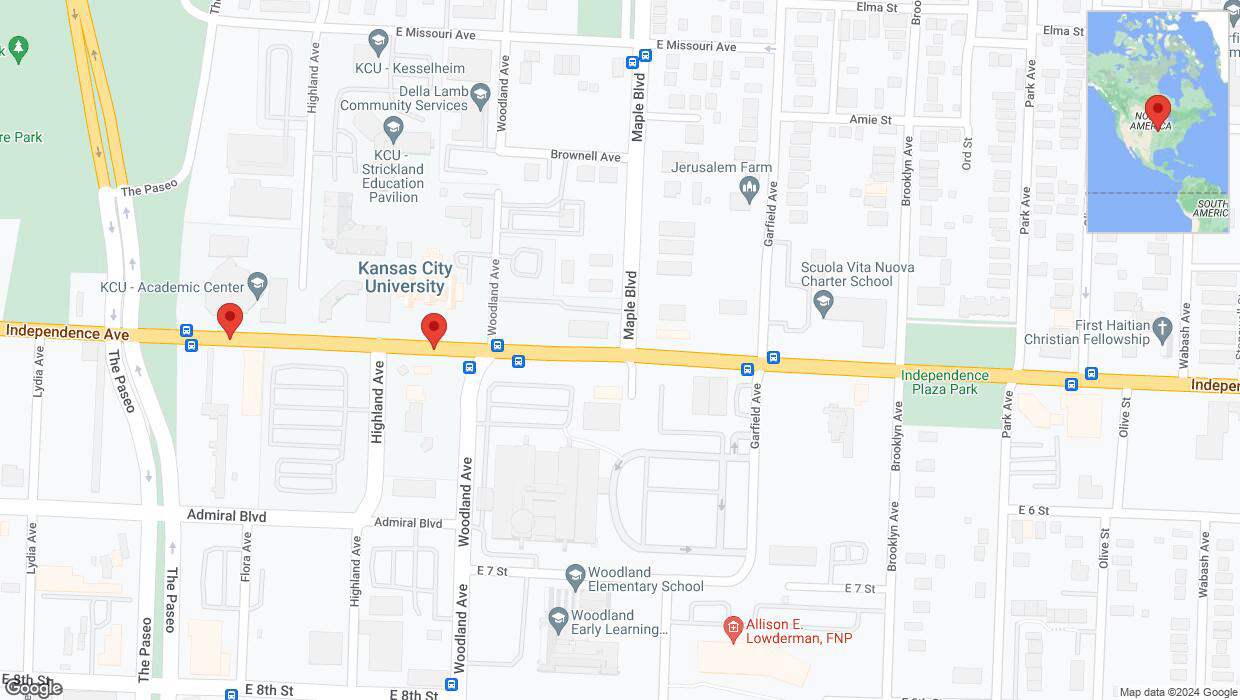 A detailed map that shows the affected road due to 'Independence Avenue/US-24 closed in Kansas City' on June 8th at 9:09 p.m.