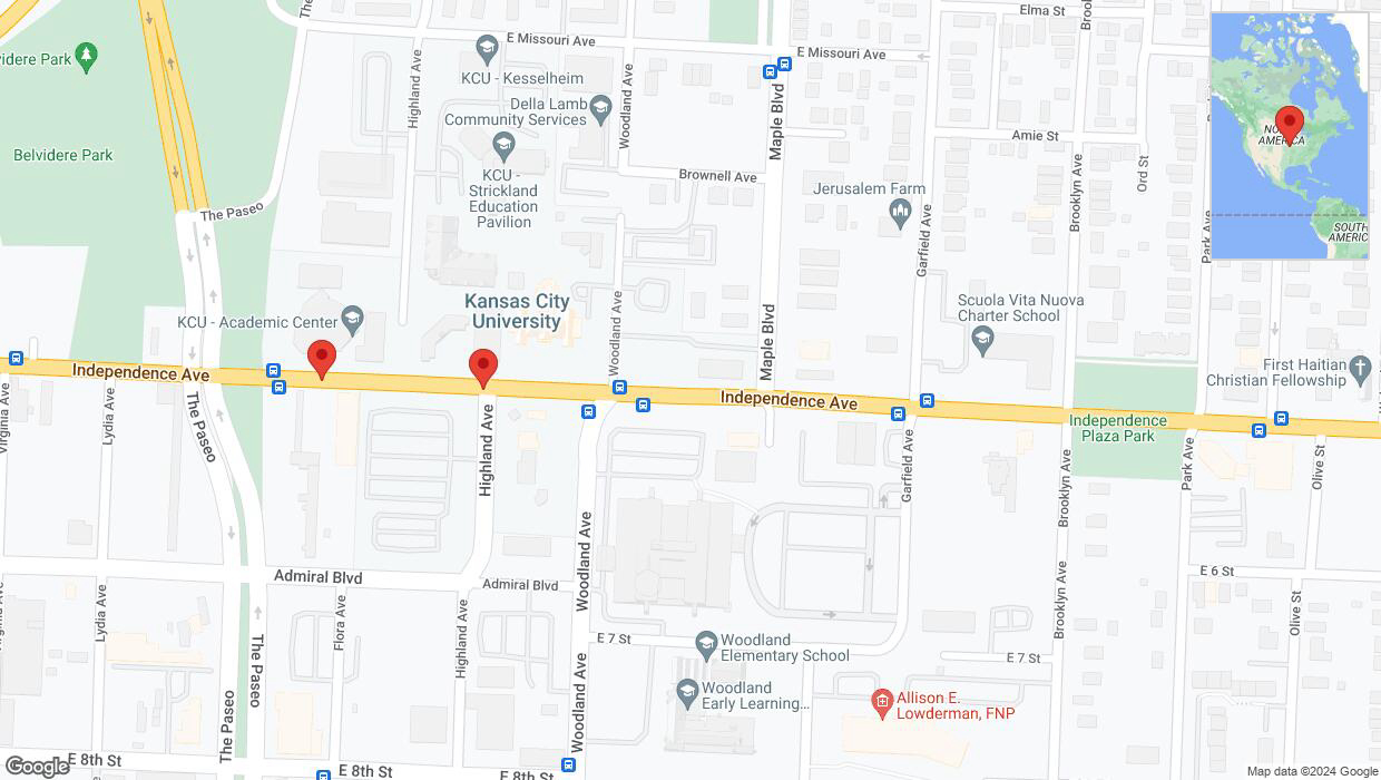 A detailed map that shows the affected road due to 'Independence Avenue/US-24 closed in Kansas City' on June 9th at 10:44 p.m.
