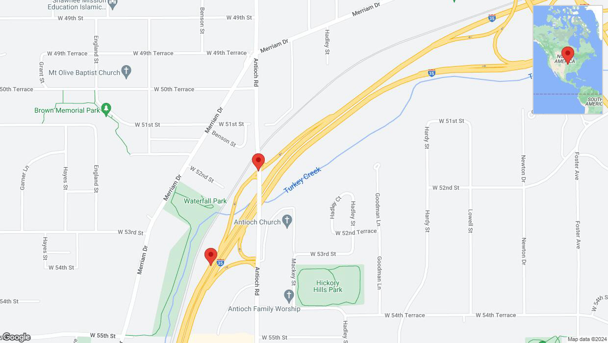 A detailed map that shows the affected road due to 'Merriam: Benson Street temporarily closed' on June 8th at 8:57 p.m.