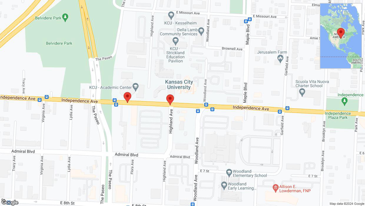 A detailed map that shows the affected road due to 'Kansas City: Independence Avenue/US-24 closed' on June 9th at 8:14 p.m.