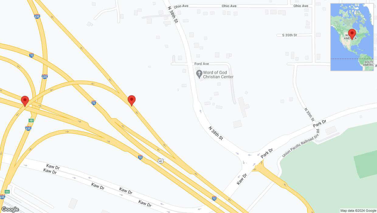 A detailed map that shows the affected road due to 'Crash reported in Kansas City' on June 9th at 7:56 p.m.